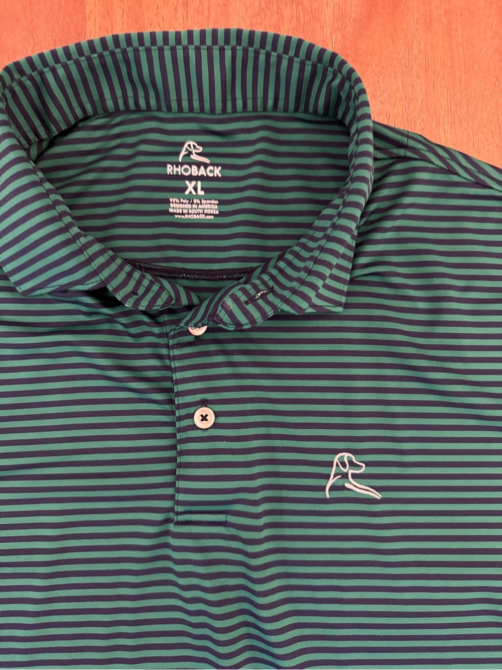 Rhoback Men's Teal and Navy Striped Performance Polo